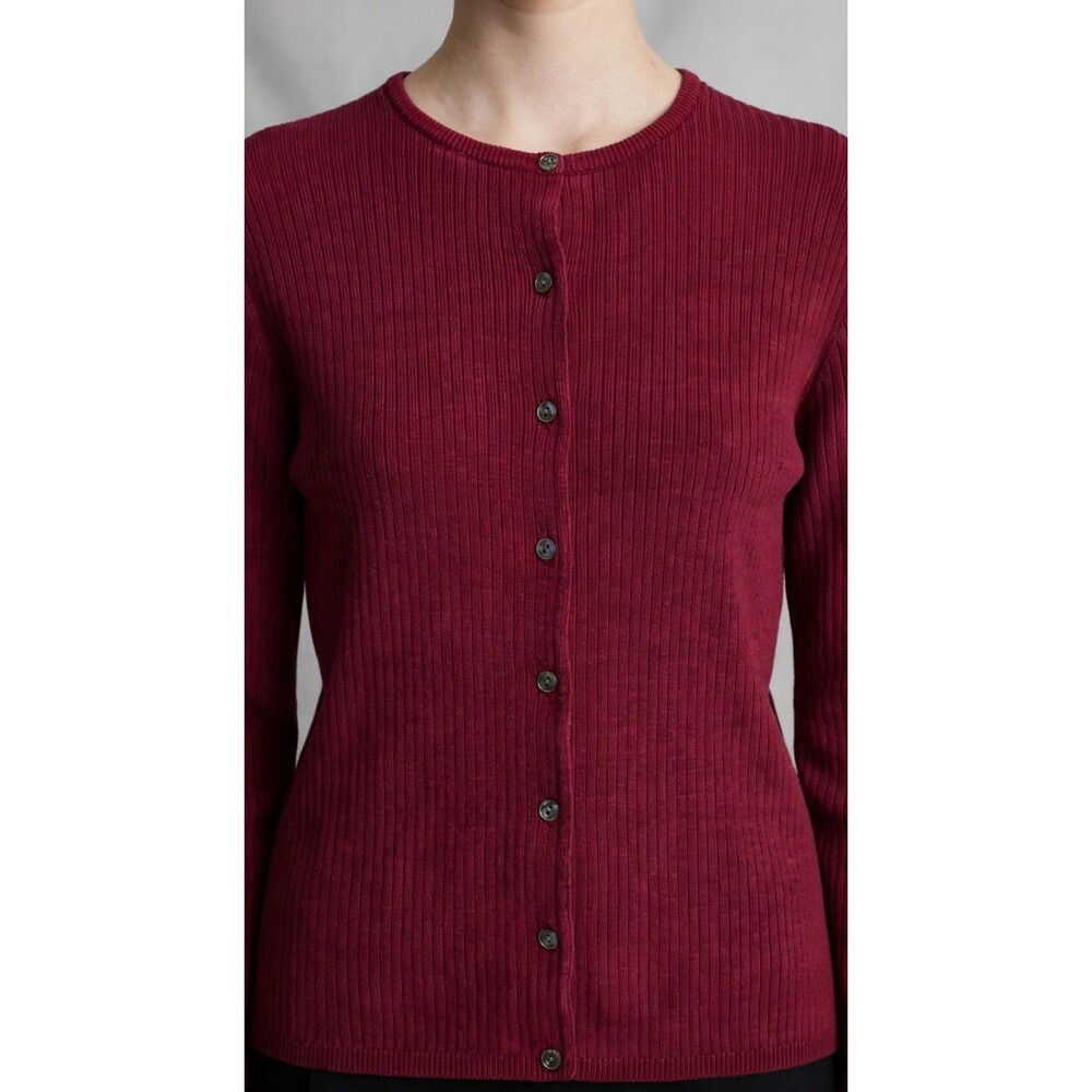 Ann Taylor 100% Silk Cardigan Button Front Ribbed Burgundy Long Sleeve Women L